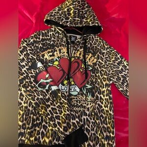 Ed Hardy Leopard Hoodie with Heart and Love Design